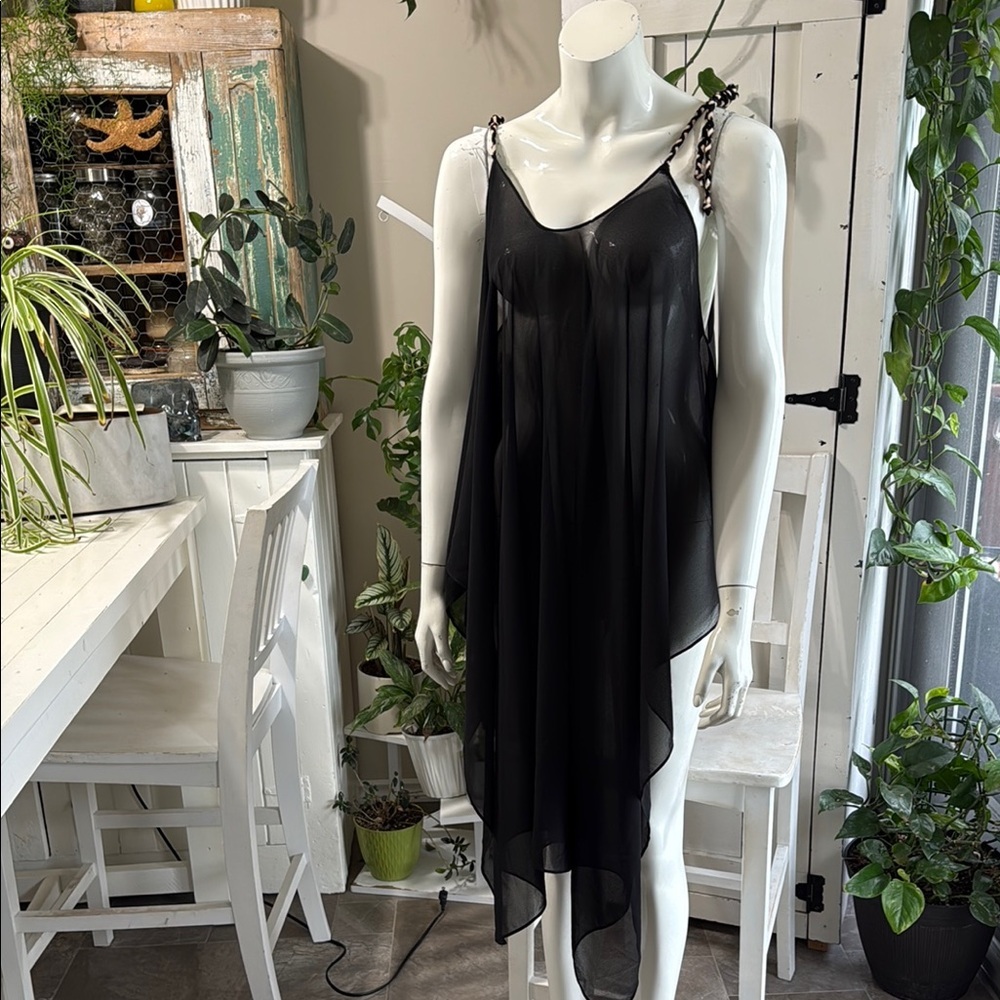 Venus L/XL Black Sheer Asymmetrical swimsuit, cover-up, perfect for beach Dress